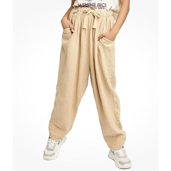 Free People Essential Double Cloth Linen Harem Pants XS Beige - Picture 1 of 7